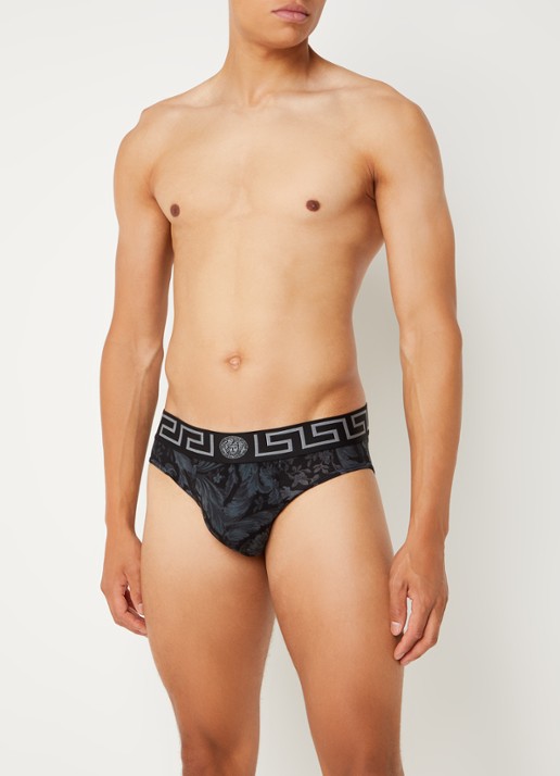 Versace Boxershort met logoband en print - voorkant 3 zwart