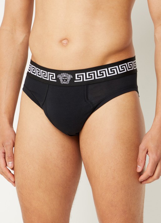 Versace Boxershort van katoen met logoband - voorkant 3 zwart