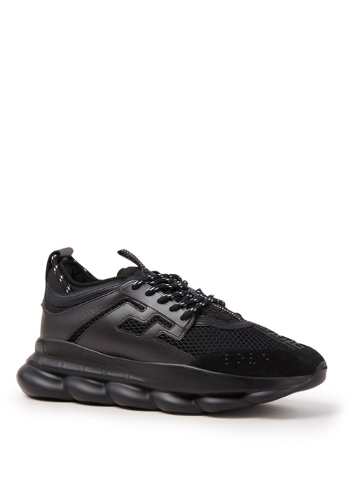 Versace Chain Reaction sneaker met kalfssuède details - voorkant 4 zwart