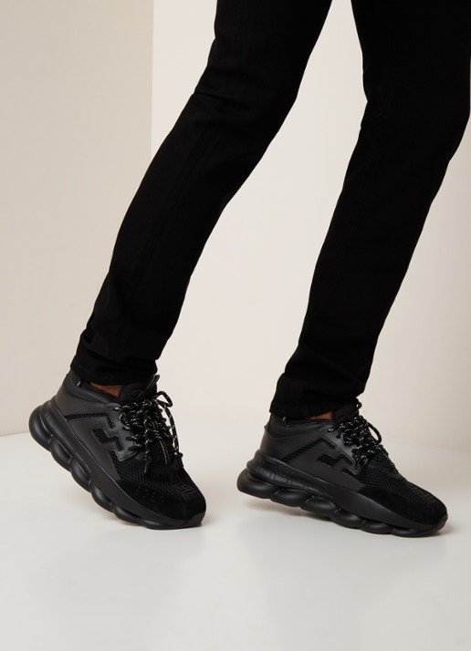 Versace Chain Reaction sneaker met kalfssuède details - voorkant 5 zwart