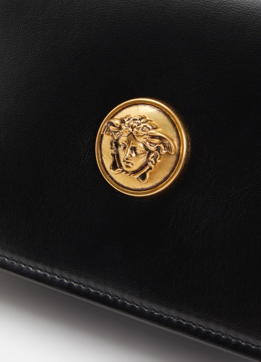 Versace Emblème clutch van lamsleer met afneembare schouderriem - detail 4 zwart