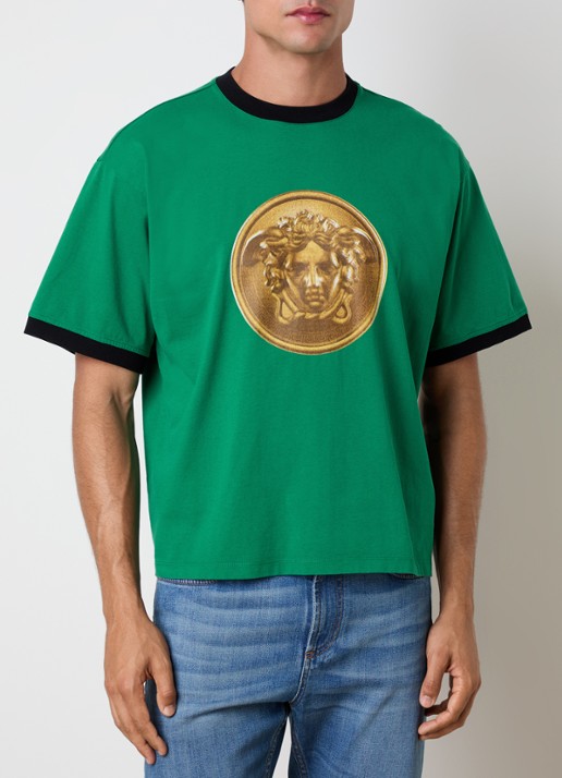 Versace Gold Coin T-shirt met logoprint - detail 2 groen