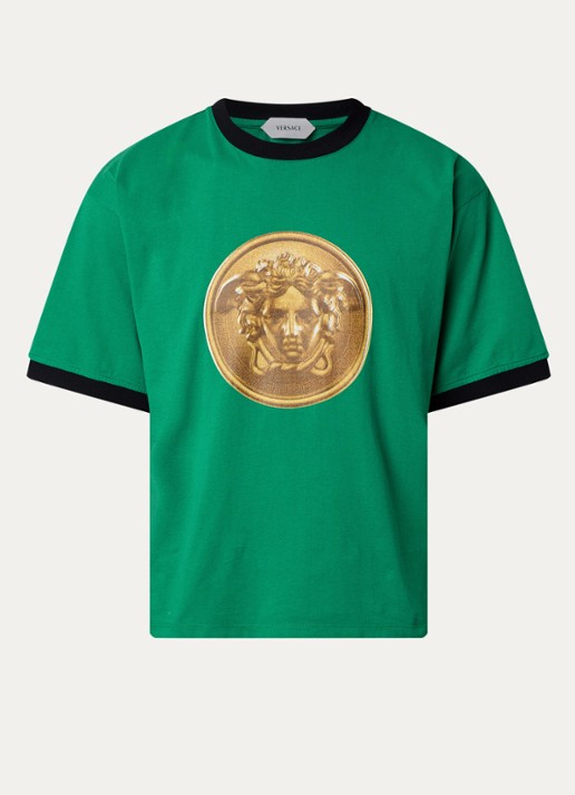 Versace Gold Coin T-shirt met logoprint - voorkant 4 groen