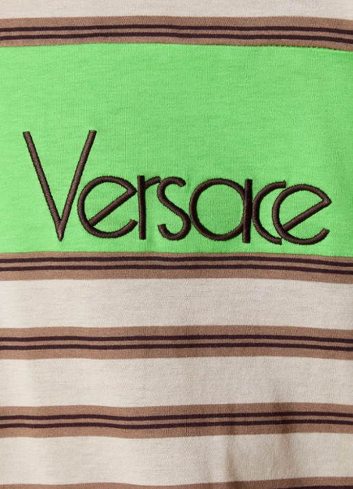 Versace Intarsia regular fit polo met logoborduring - detail 4 zand