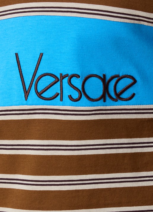 Versace Intarsia T-shirt met streepprint - detail 5 bruin