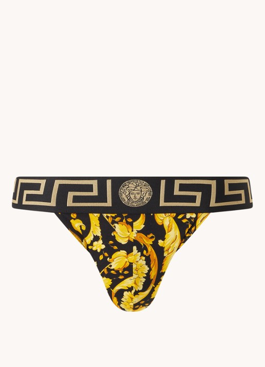 Versace Jockstrap slip met logoband en print - voorkant abrikoos