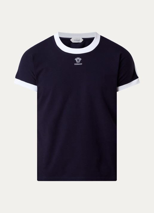 Versace Medusa T-shirt met logoborduring - voorkant donkerblauw
