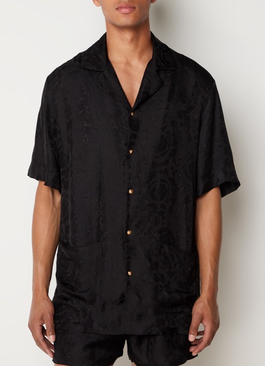 Versace Pyjamatop met jacquard dessin en opgestikte zakken - detail 3 zwart