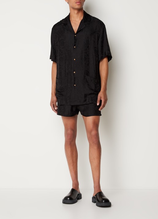 Versace Pyjamatop met jacquard dessin en opgestikte zakken - voorkant 2 zwart