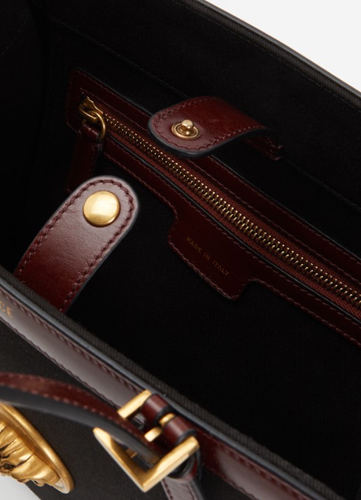 Versace Rivière Medium handtas met details van kalfsleer en verstelbare schouderriem - detail zwart