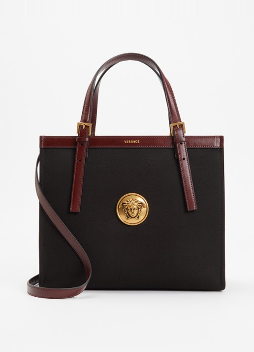Versace Rivière Medium handtas met details van kalfsleer en verstelbare schouderriem