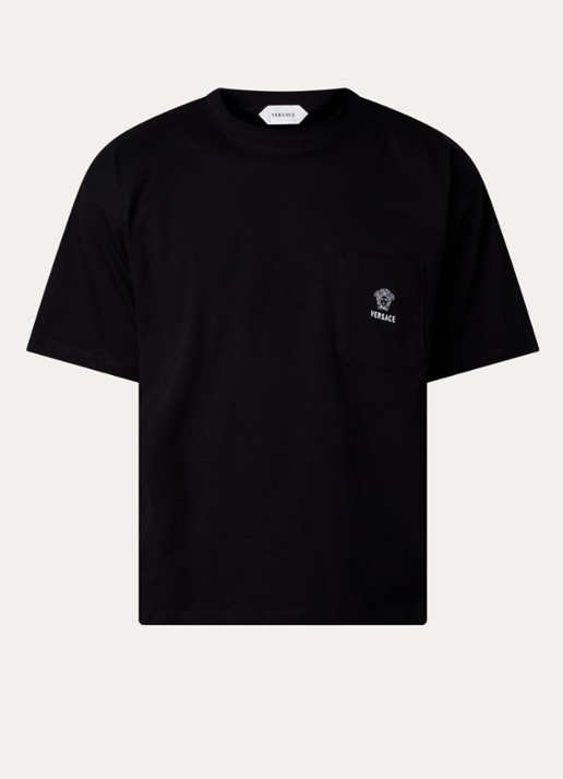 Versace T-shirt met logoborduring - voorkant 3 zwart