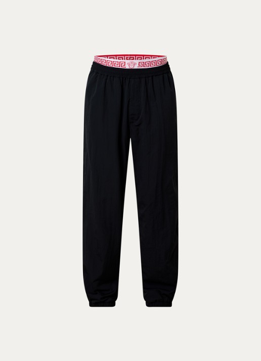Versace Wide fit trackpants met steekzakken en logo - voorkant zwart