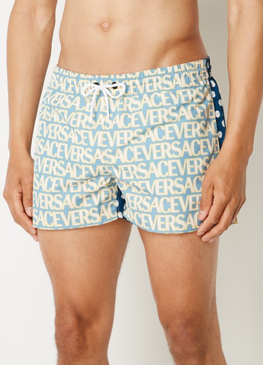 Versace Zwemshorts met logoprint en steekzakken - detail 3 donkerblauw