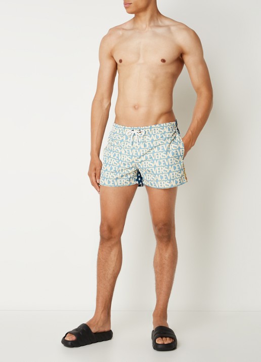 Versace Zwemshorts met logoprint en steekzakken - voorkant 2 donkerblauw