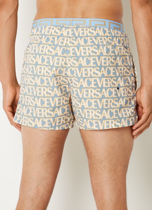 Versace Zwemshorts met logoprint en steekzakken - achterkant staalblauw