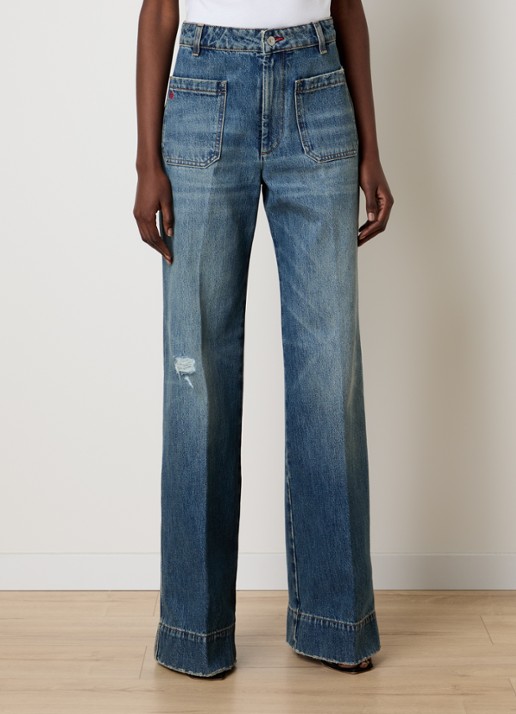 Victoria Beckham Alina high waist flared jeans met medium wassing - detail 4 blauw