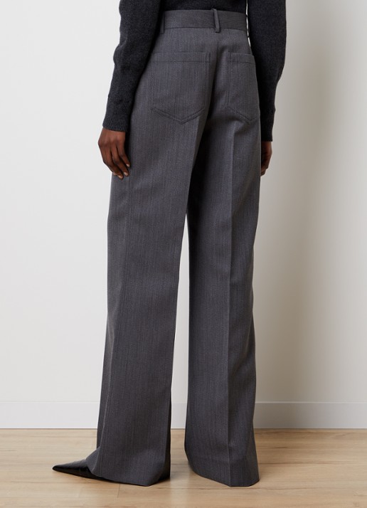 Victoria Beckham Alina high waist straight fit pantalon van scheerwol met gemêleerd dessin - achterkant 3 middengrijs