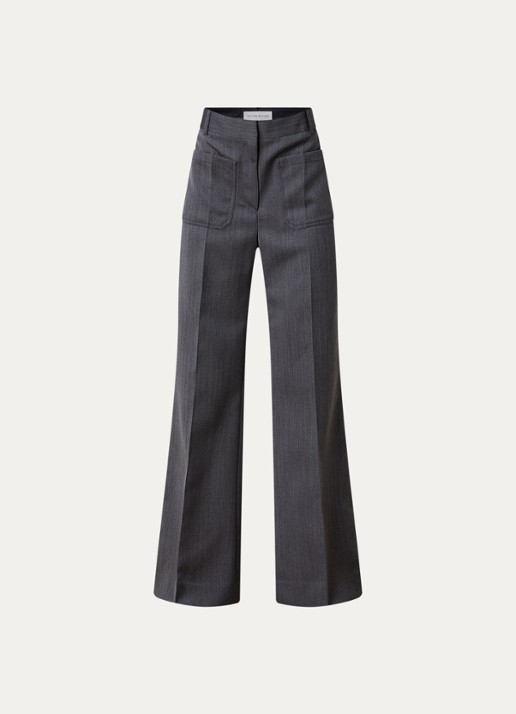 Victoria Beckham Alina high waist straight fit pantalon van scheerwol met gemêleerd dessin - voorkant middengrijs
