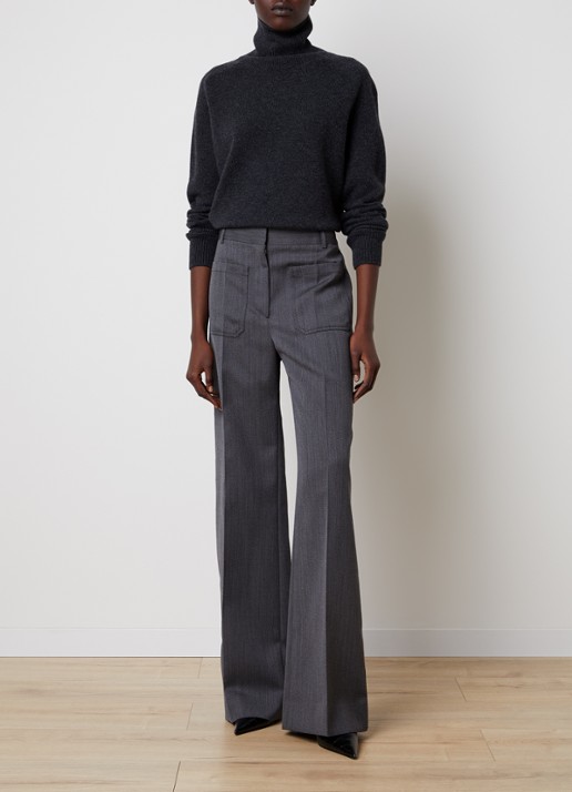 Victoria Beckham Alina high waist straight fit pantalon van scheerwol met gemêleerd dessin - voorkant 2 middengrijs