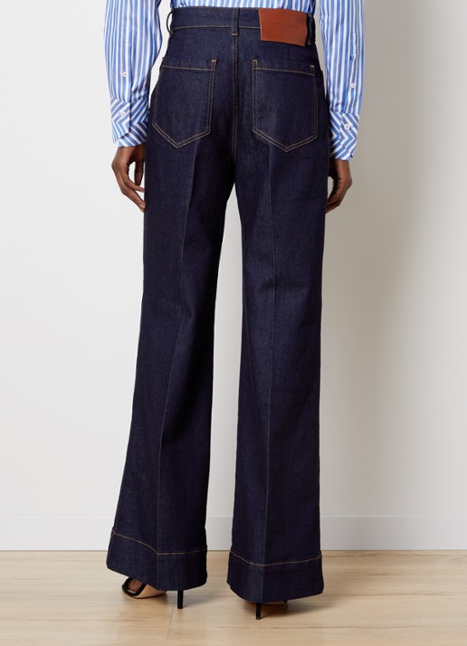Victoria Beckham Alina Stretch high waist wide leg jeans met donkere wassing - achterkant 3 indigo