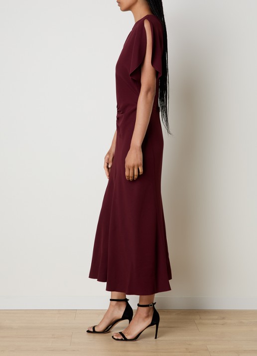 Victoria Beckham Bela midi jurk met gedrapeerd detail - voorkant 2 bordeauxrood