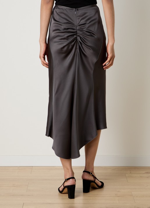 Victoria Beckham Bela midi rok van satijn met ruches - achterkant antraciet