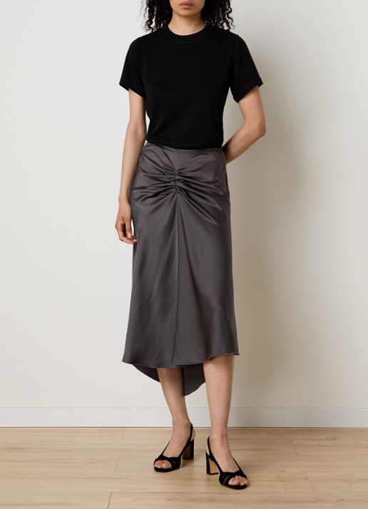 Victoria Beckham Bela midi rok van satijn met ruches - voorkant 5 antraciet