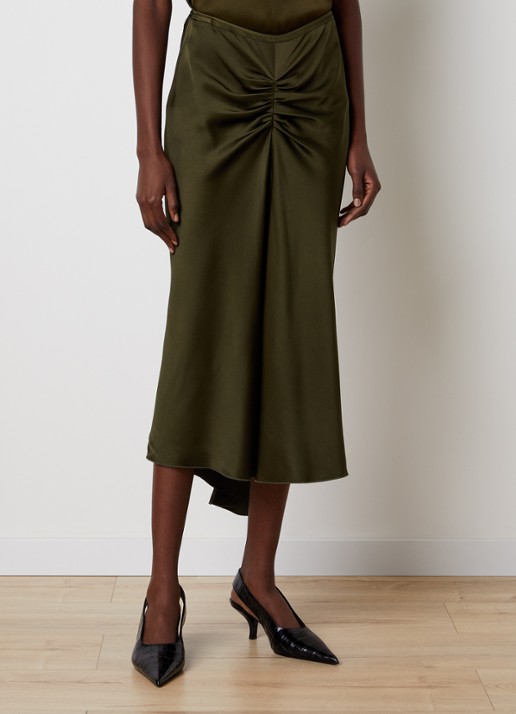 Victoria Beckham Bela midi rok van satijn met ruches