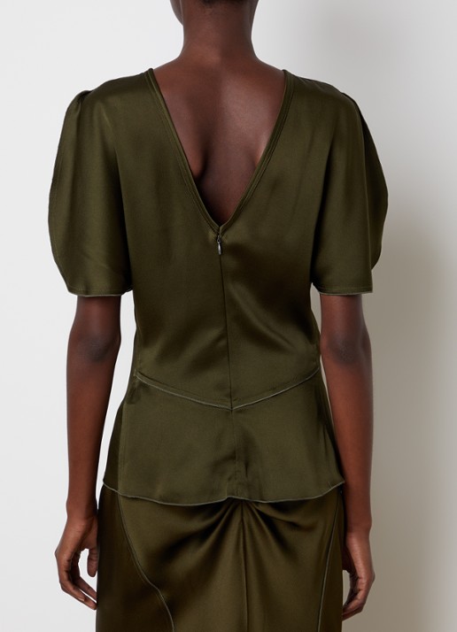 Victoria Beckham Bela top van satijn - achterkant 3 mosgroen