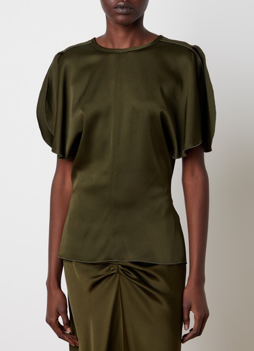 Victoria Beckham Bela top van satijn - detail mosgroen