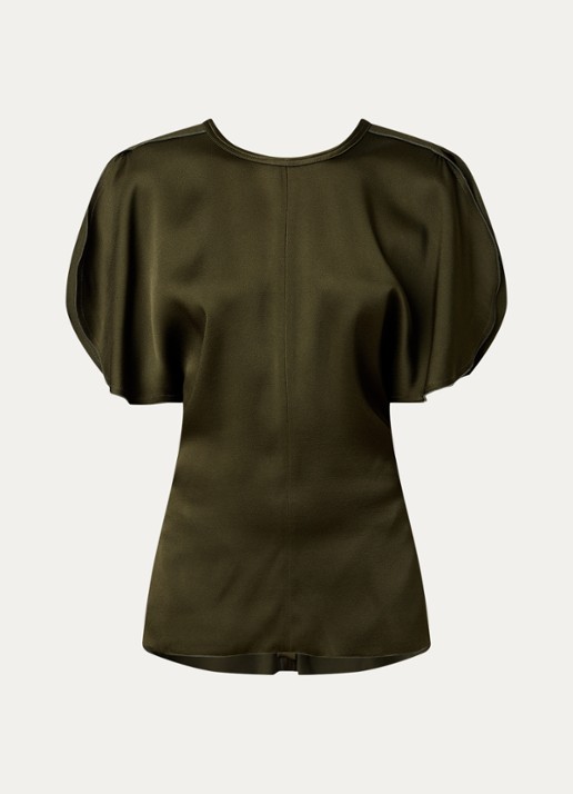 Victoria Beckham Bela top van satijn - voorkant 4 mosgroen