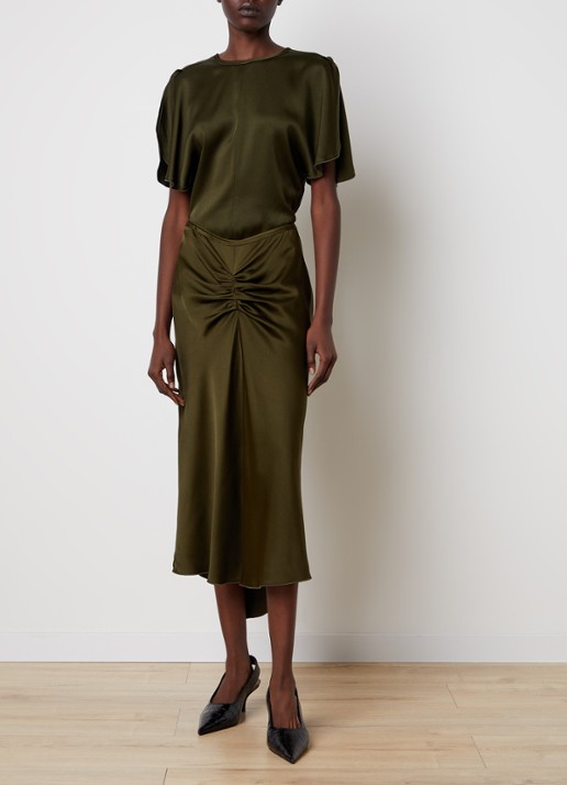 Victoria Beckham Bela top van satijn - voorkant 5 mosgroen