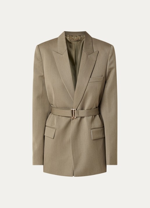 Victoria Beckham Blazer in wolblend met ceintuur - voorkant olijfgroen
