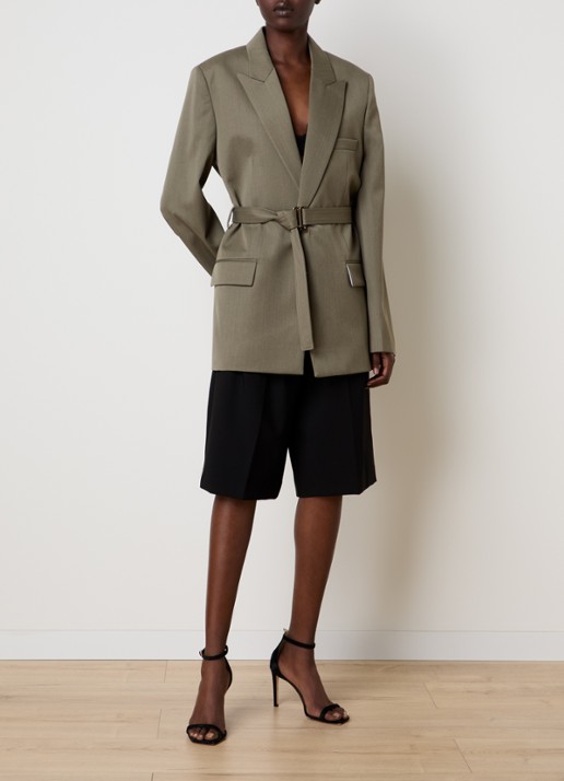 Victoria Beckham Blazer in wolblend met ceintuur - voorkant 2 olijfgroen
