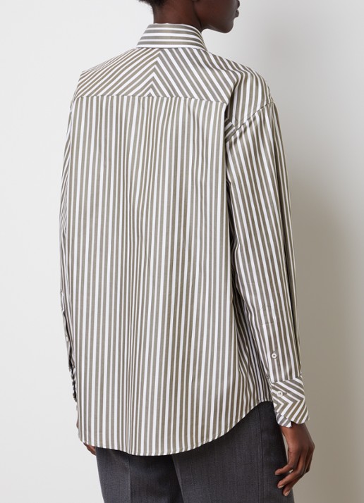 Victoria Beckham Blouse met streepprint en borstzak - achterkant 3 mosgroen