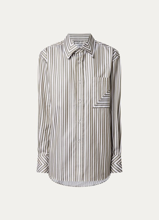 Victoria Beckham Blouse met streepprint en borstzak - voorkant mosgroen