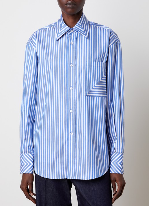 Victoria Beckham Blouse met streepprint en borstzak - detail blauw