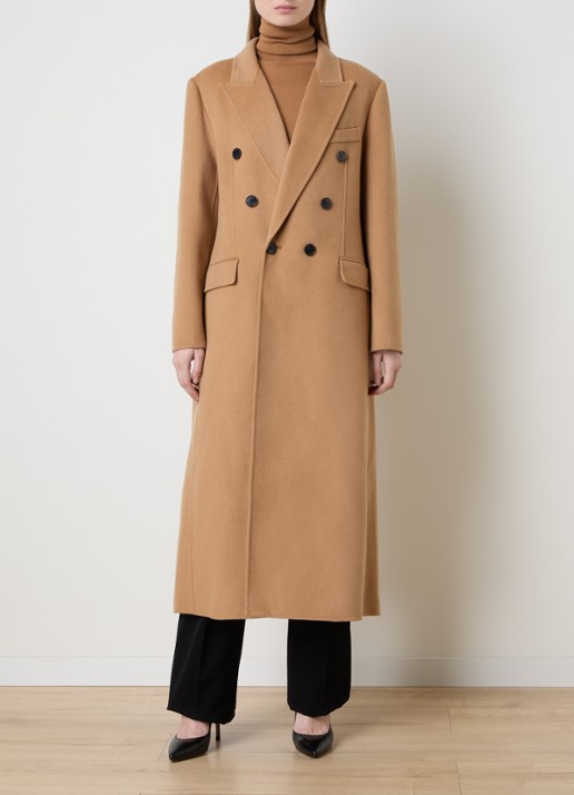 Victoria Beckham Double-breasted mantel in kasjmierblend en klepzakken