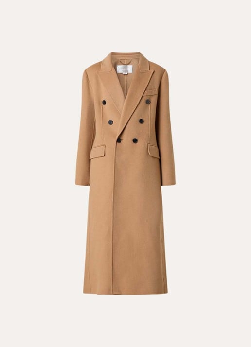 Victoria Beckham Double-breasted mantel in kasjmierblend en klepzakken - voorkant 4 camel