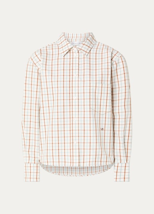Victoria Beckham Ellys blouse met ruitdessin en borstzak - voorkant gebroken wit
