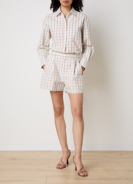 Victoria Beckham Ellys blouse met ruitdessin en borstzak - voorkant 2 gebroken wit
