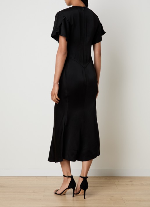 Victoria Beckham Eve midi jurk van satijn met gedrapeerd detail - achterkant 5 zwart