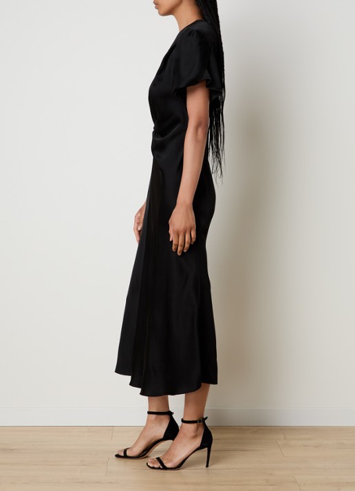 Victoria Beckham Eve midi jurk van satijn met gedrapeerd detail - voorkant 2 zwart