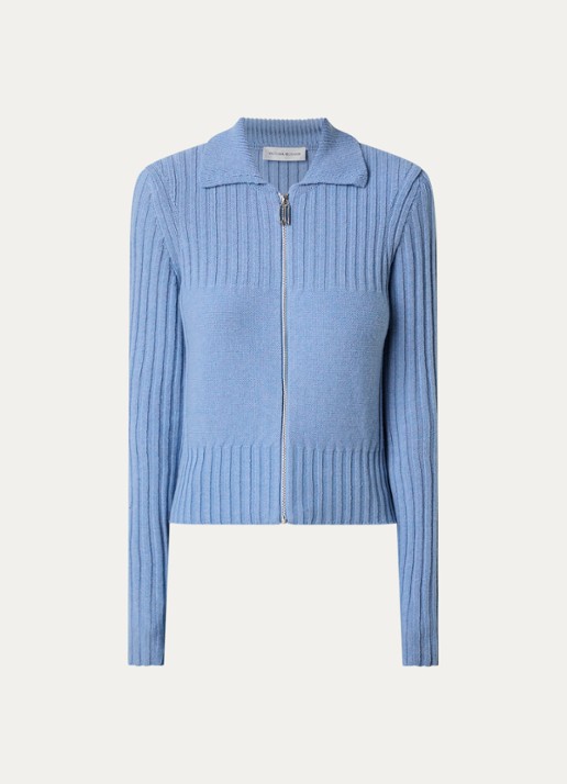 Victoria Beckham Fijngebreid vest in kasjmierblend - voorkant 4 blauwgrijs