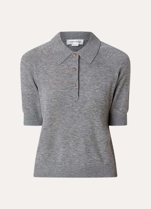 Victoria Beckham Fijngebreide top van wol met polokraag - voorkant 4 grijs