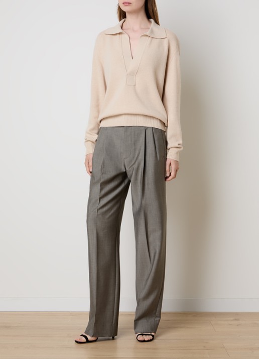 Victoria Beckham Fijngebreide trui in kasjmierblend  - voorkant 3 beige