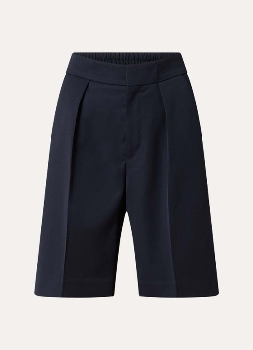 Victoria Beckham High waist loose fit korte pantalon in wolblend met steekzakken - voorkant donkerblauw