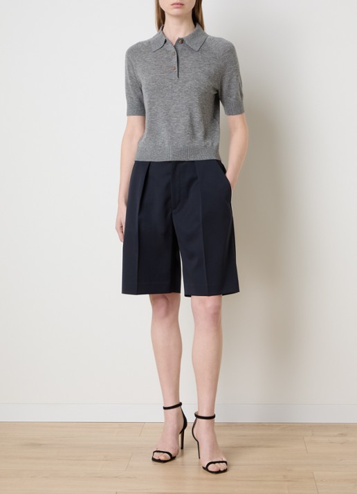 Victoria Beckham High waist loose fit korte pantalon in wolblend met steekzakken - voorkant 2 donkerblauw