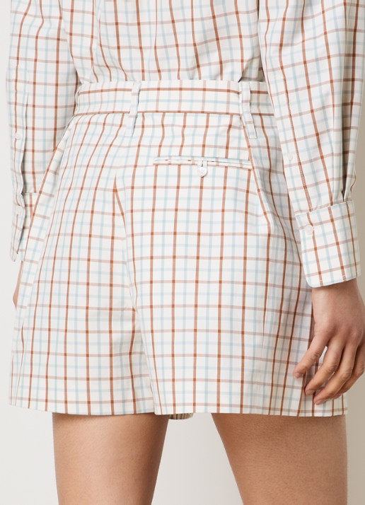 Victoria Beckham High waist straight fit korte broek met ruitdessin - achterkant 5 gebroken wit